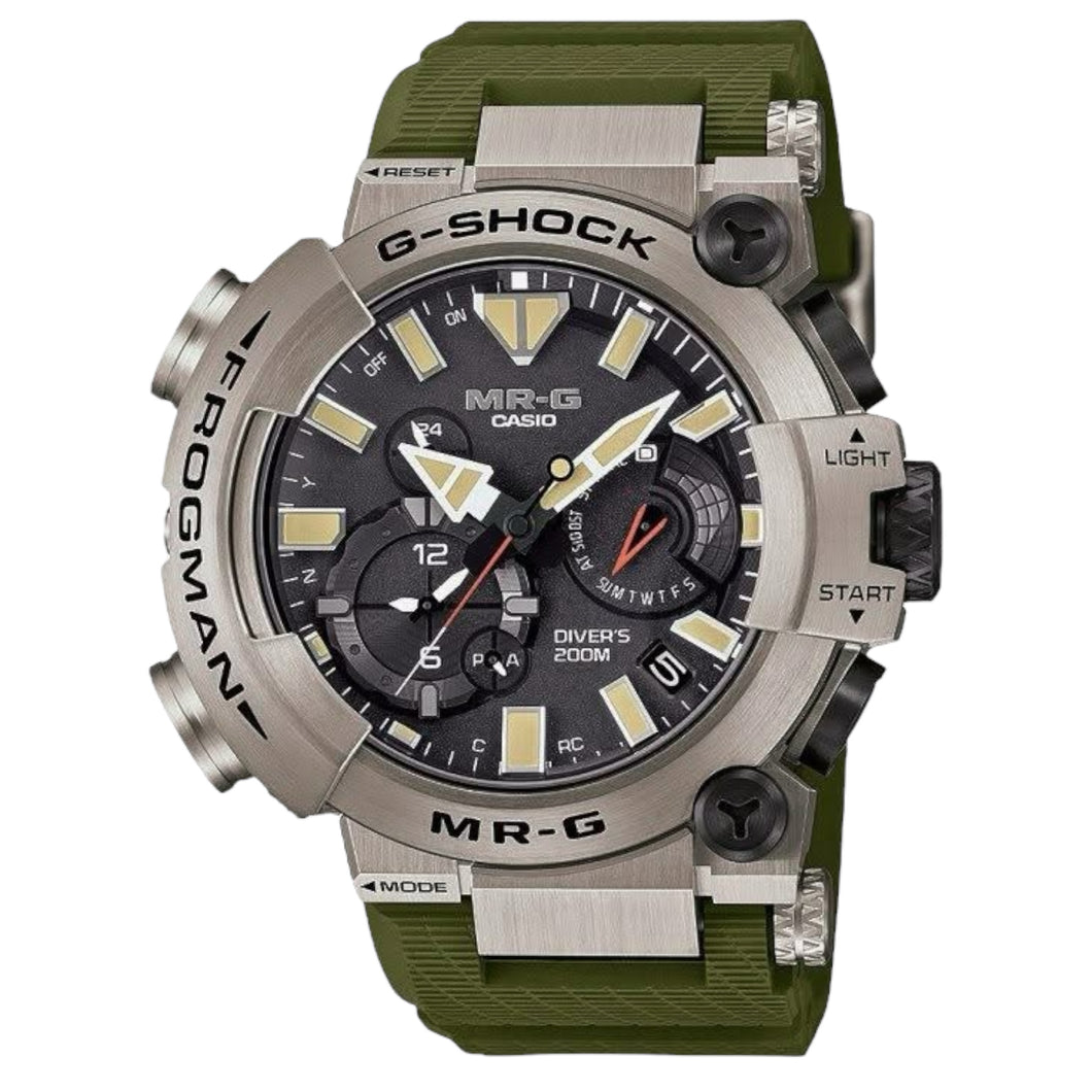 COMING SOON Casio G Shock 2025 Premium MRG high-end Titanium Analog Frogman unique asymmetrical design MRG-BF1000RG-3A
