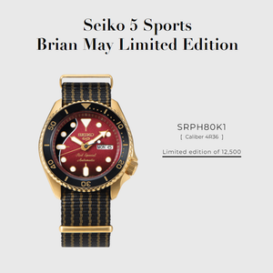 Seiko 2022 x "QUEEN's" Guitarist "BRIAN MAY" Red Special II  Seiko 5 Sport Limited Edition SRPH80K1