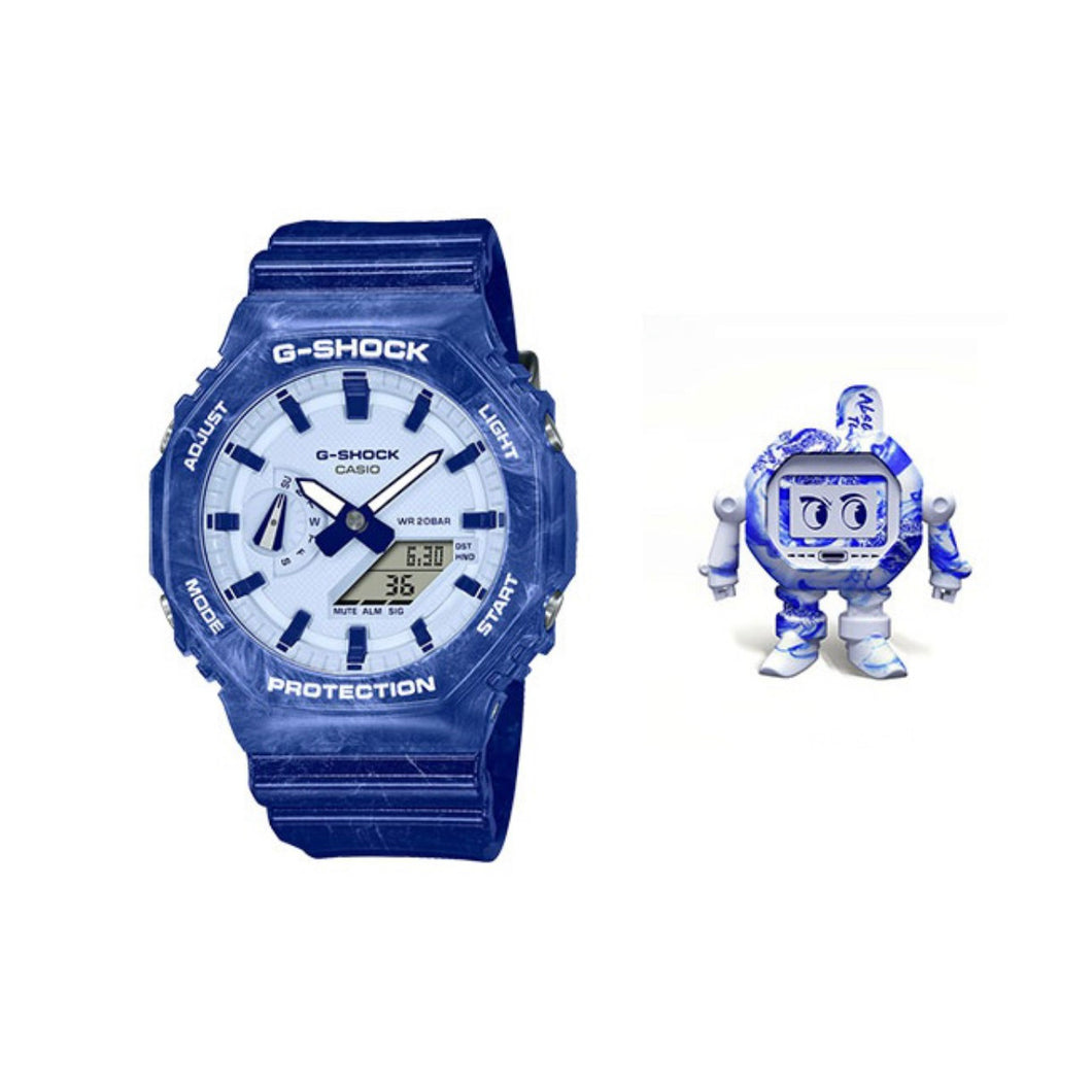 Casio G SHOCK 2022 China Blue Porcelain Series with G-FAMILY Figure Special Gift Box Set GA-2100BWP-2APFQ